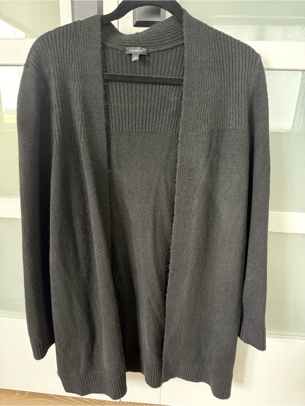 Talbots Black Open-Front Ribbed-Trim Women's Cardigan